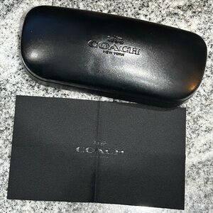 Coach Black Leather hard shell Case glasses sunglasses travel reader lense cloth